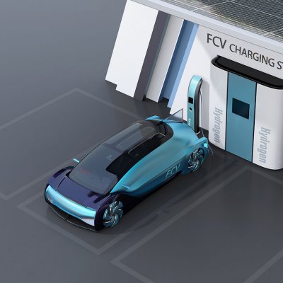 Vizualizace moderní plnicí stanice vodíku pro automobily poháněné palivovými články (Zdroj: © chesky / stock.adobe.com)