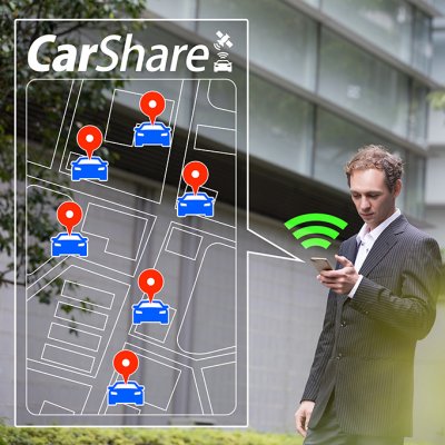 Volné automobily, které si zákazník může zapůjčit, se zobrazují v mobilní nebo webové aplikaci (Zdroj: © metamorworks / stock.adobe.com)