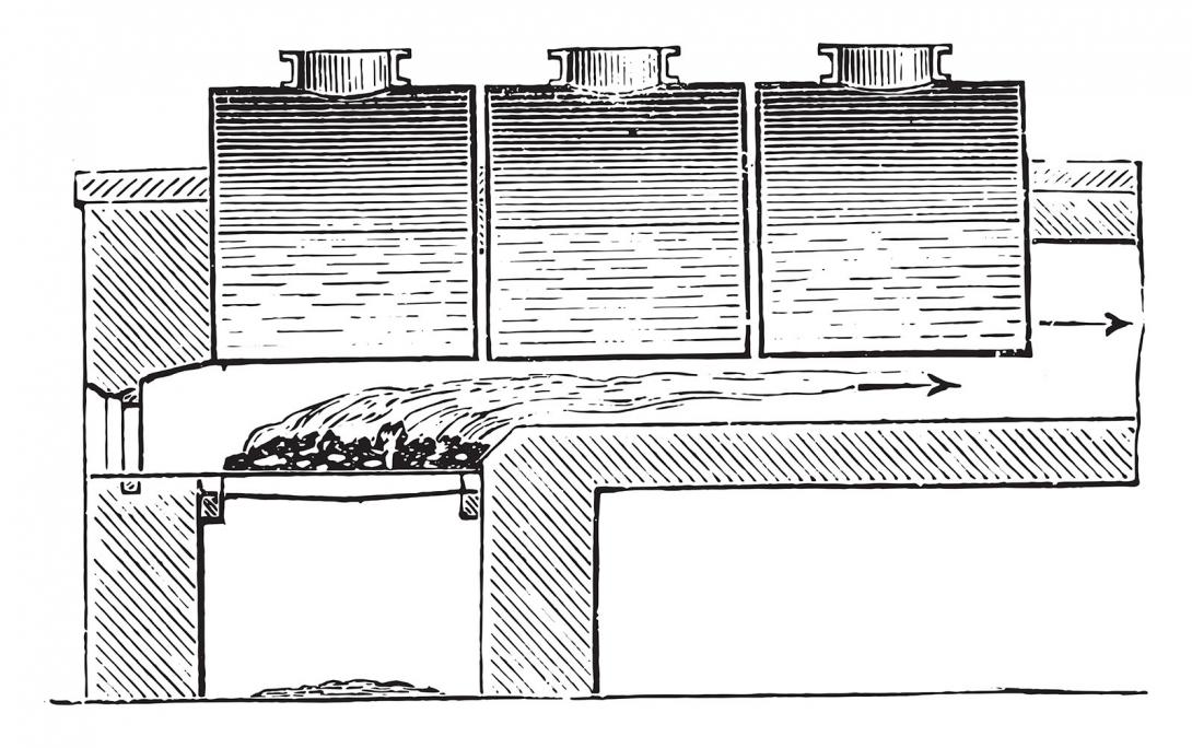 Kresba válcového kotle s roštovým ohništěm ze začátku minulého století (Zdroj: Morphart Creation / Shutterstock.com)