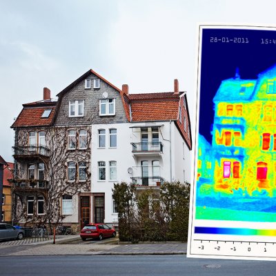 Průkazné rozdíly mezi úniky tepla přes zateplenou a nezateplenou část fasády budovy (Zdroj: © Ingo Bartussek / stock.adobe.com)