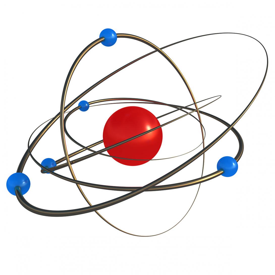 Žádný ilustrační model atomu znázorňující centrální jádro, kolem kterého obíhají elektrony, nemůže z důvodu viditelnosti používat reálné poměry vzdáleností a průměrů částic (Zdroj: © Sergii / stock.adobe.com)