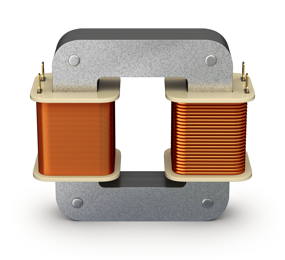Základní typ transformátoru se skládá z primární a sekundární cívky a magnetického obvodu (Zdroj: mipan / Shutterstock.com)