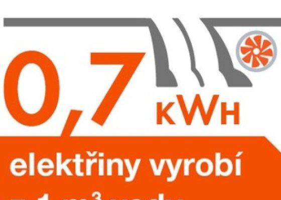 0,7 kWh elektřiny vyrobí z 1 m3 vody elektrárny Vltavské kaskády